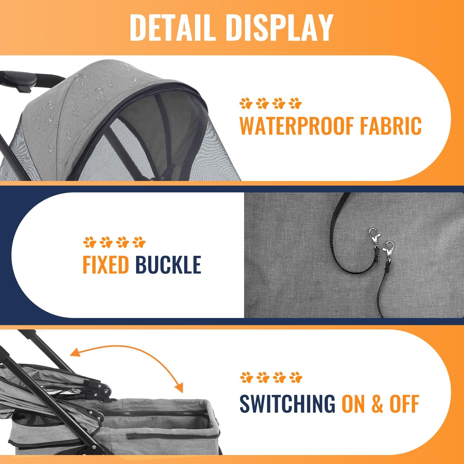 4 Wheels Pet Stroller 3 in 1 Multi-Function Dog Stroller Jogging Stroller with Detachable Carrier, Lightweight Travel Stroller for Small and Medium-Sized Pets, Grey