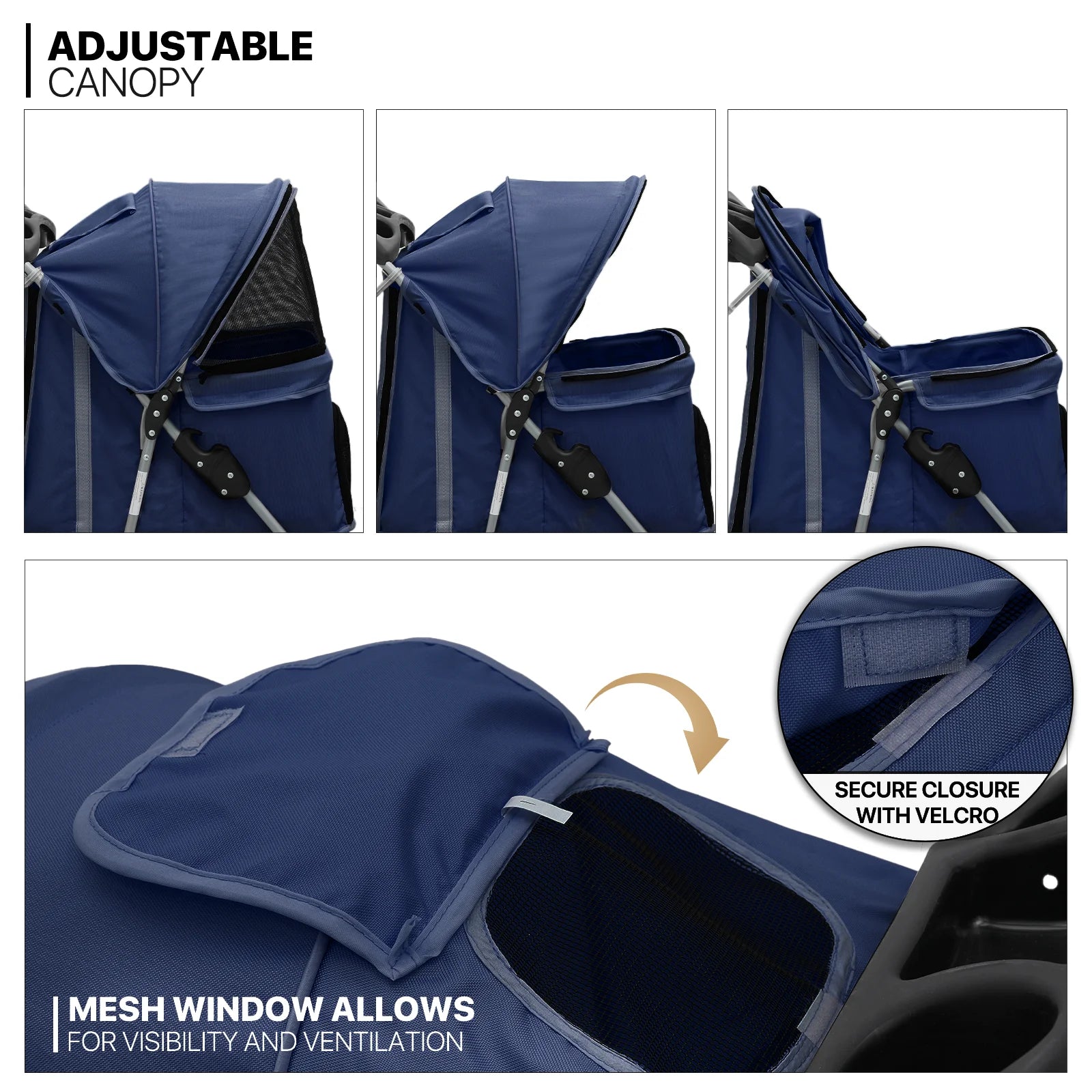 Foldable Pet Dog Stroller with Wheels, Cat Dog Stroller with Storage Basket and Cup Holder for Small and Medium Cats, Dogs, Puppy, Navy Blue