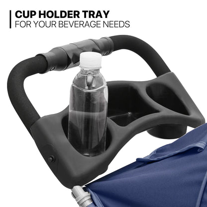 Foldable Pet Dog Stroller with Wheels, Cat Dog Stroller with Storage Basket and Cup Holder for Small and Medium Cats, Dogs, Puppy, Navy Blue